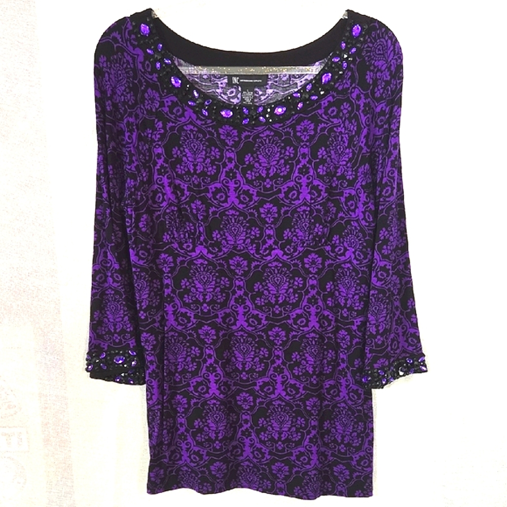 INC International Concepts Black and Purple Blouse